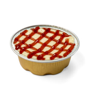 guava flavored drizzle atop a mini cup cheesecake